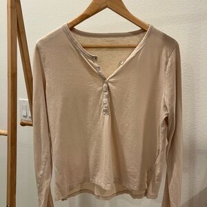 Aerie Cream Button Down Long Sleeve Top